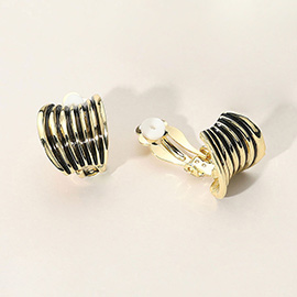 Ridged Antique Metal Half Hoop Clip on Earrings