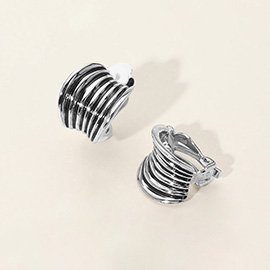 Ridged Antique Metal Half Hoop Clip on Earrings