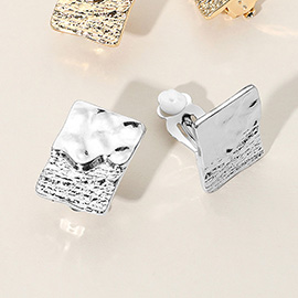 Textured Metal Rectangle Clip On Earrings