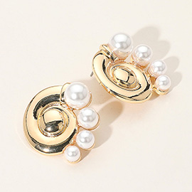 Pearl Accent Metal Spiral Earrings