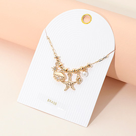 Pearl Stone Paved Sea Shell Star Starfish Charm Beaded Necklace