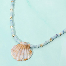 Beaded Sea Shell Pendant Accent Necklace