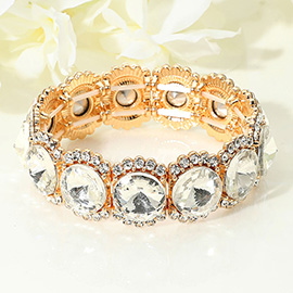 Round Glass Stone Cluster Stretch Evening Bracelet