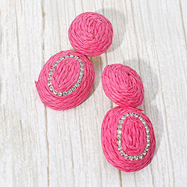 Rhinestone Accent Raffia Wrapped Oval Dangle Earrings