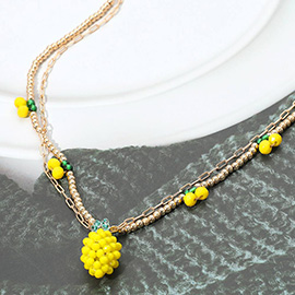 Seed Beaded Lemon Charm Station Layered Necklace