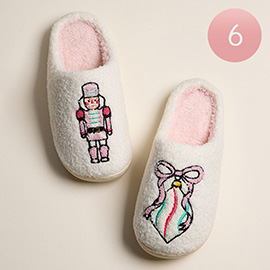 6Pairs - Nutcracker and Ornament Fuzzy Indoor Slippers