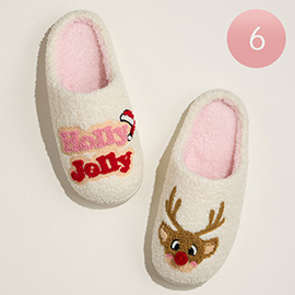 6Pairs - Holly Jolly Reindeer Fuzzy Indoor Slippers
