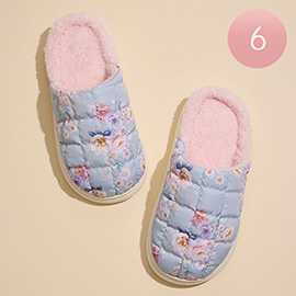 6Pairs - Floral Patterned Quilted Upper With Padded Sole Indoor Slippers