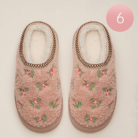 6Pairs - Small Floral embroidery Flat Sile with Full Coverage Indoor Slippers