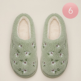 6Pairs - Small Floral embroidery Flat Sile with Full Coverage Indoor Slippers