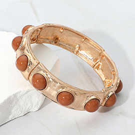Bead Embellished Hammered Metal Stretch Bracelet