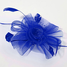 Flower Feather Pearl Mesh Bow Fascinator / Headband