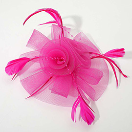 Flower Feather Pearl Mesh Bow Fascinator / Headband