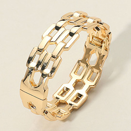 Chunky Flat Link Chain Hinged Bangle Bracelet