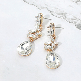 Glass Stone Cluster Embellished Drop Dangle Evening Earrings