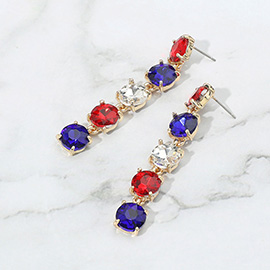 American USA Round Stone Link Dangle Evening Earrings
