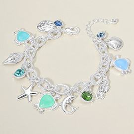 Sea Glass Sea Turtle Metal Dolphin Starfish Seahorse Shell Sand Dollar Stone Cluster Charm Station Bracelet