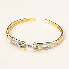 Stone Paved Double Hardware Accent Cuff Bracelet