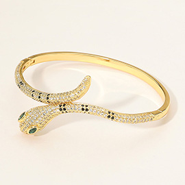 Stone Paved Snake Hinged Bangle Bracelet