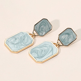 Marbled Resin Rectangle Plate Dangle Earrings