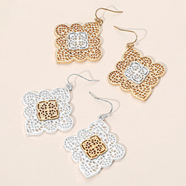 Metal Filigree Cut Out Drop Dangle Earrings