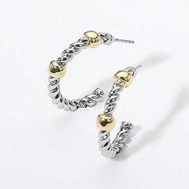 14K Gold Plated Two Tone Textured Hoop Earrings