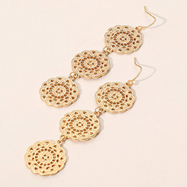 Triple Metal Filigree Medallion Link Drop Earrings