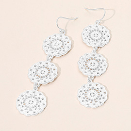 Triple Metal Filigree Medallion Link Drop Earrings