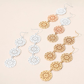 Triple Metal Filigree Medallion Link Drop Earrings