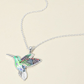 Antique Metal Stone Paved Enamel Bird Pendant Necklace