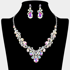Teardrop Stone Cluster Embellished Rhinestone Paved Necklace
