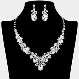 Teardrop Stone Cluster Embellished Rhinestone Paved Necklace