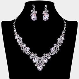 Teardrop Stone Cluster Embellished Rhinestone Paved Necklace