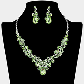 Teardrop Stone Cluster Embellished Rhinestone Paved Necklace