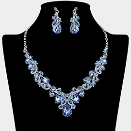 Teardrop Stone Cluster Embellished Rhinestone Paved Necklace