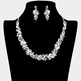 Rhinestone Accented Colored Metal Leaf Embellished Necklace