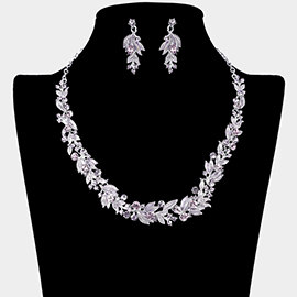Rhinestone Accented Colored Metal Leaf Embellished Necklace