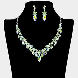 Marquise Stone Cluster Rhinestone Embellished Necklace