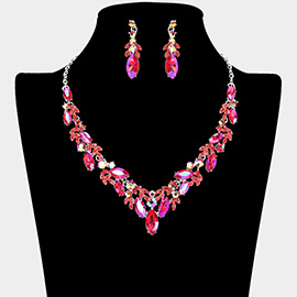 Marquise Stone Cluster Rhinestone Embellished Necklace