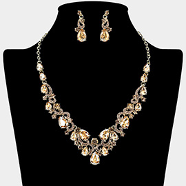 Teardrop Stone Cluster Embellished Rhinestone Paved Necklace