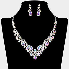 Teardrop Stone Cluster Embellished Rhinestone Paved Necklace
