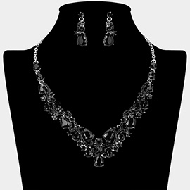Teardrop Stone Cluster Embellished Rhinestone Paved Necklace