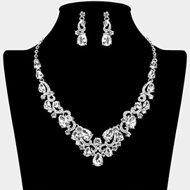 Teardrop Stone Cluster Embellished Rhinestone Paved Necklace