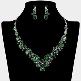 Teardrop Stone Cluster Embellished Rhinestone Paved Necklace