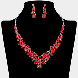 Teardrop Stone Cluster Embellished Rhinestone Paved Necklace