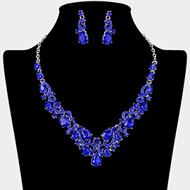 Teardrop Stone Cluster Embellished Rhinestone Paved Necklace