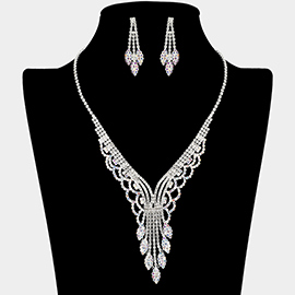 Marquise Accented Rhinestone Paved V Shaped Necklace