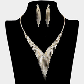Rhinestone Paved Fringe V Shaped Necklace