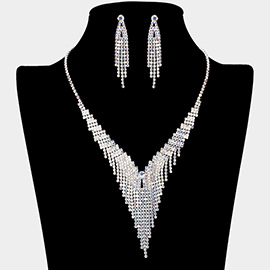 Rhinestone Paved Fringe V Shaped Necklace