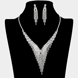 Rhinestone Paved Fringe V Shaped Necklace